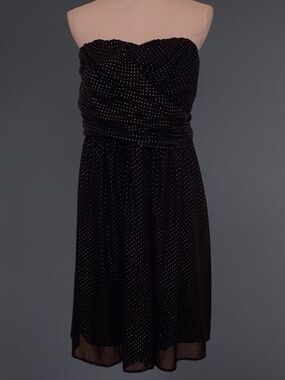 LANE BRYANT Polka Dot Strapless Cocktail Mini Dress Black with Gold Dots SZ 18